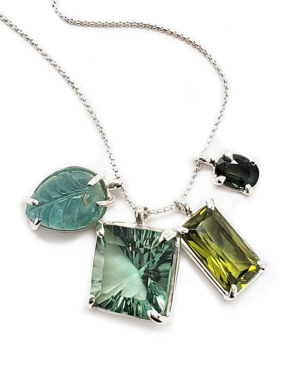 emerald green quartz olive quartz green tourmaline 4 charm necklace pendant sterling silver