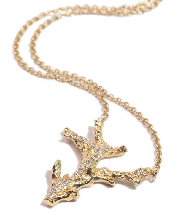 gold and diamond coral pendant necklace