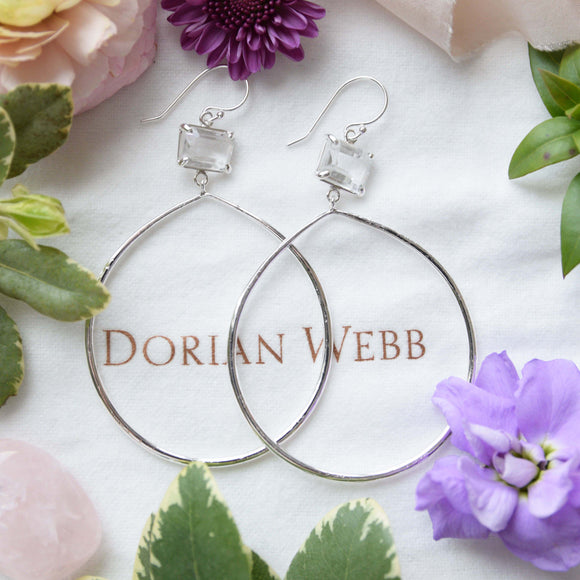 shannon hoops on earwire sterling silver white topaz