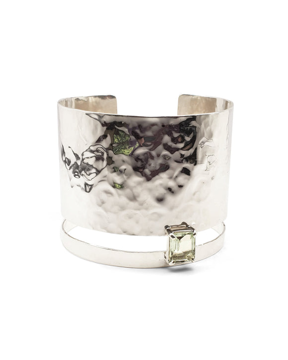 hammered sterling silver cuff prasiolite