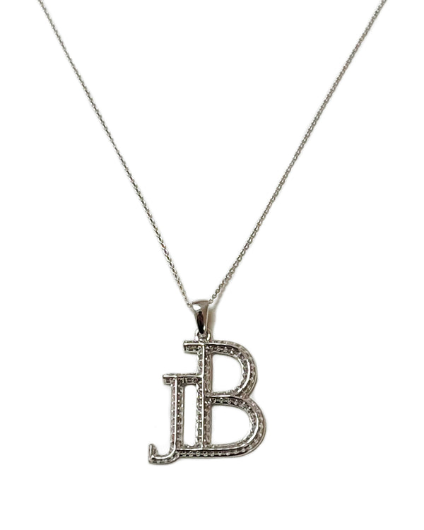 JB initial pendant white gold pave diamonds