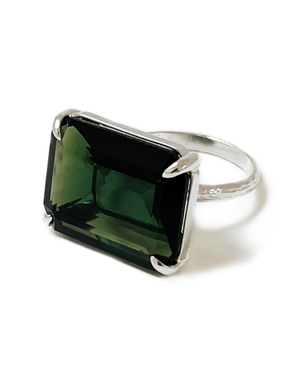 large shimmer ring emerald quartz sterling silver