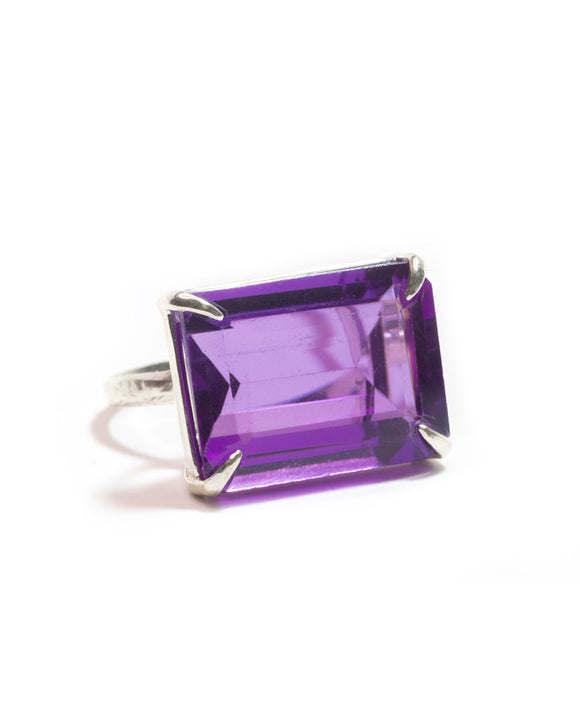 large shimmer ring amethyst sterling silver