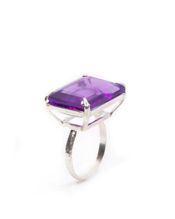 large shimmer ring amethyst sterling silver