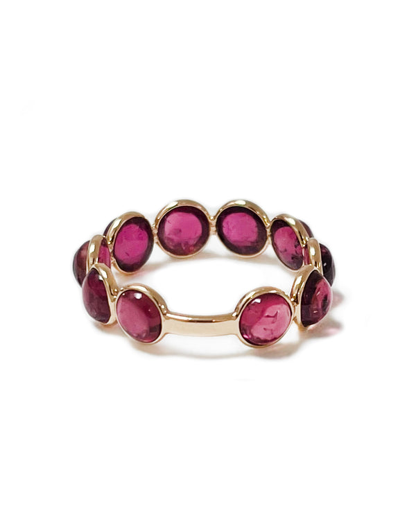 round rubellite and yellow gold ring