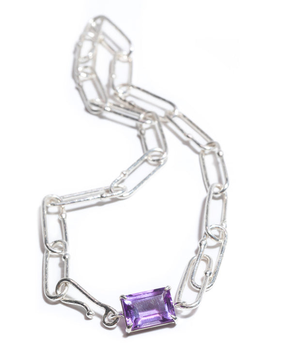 shimmer long link textured sterling silver necklace choker amethyst