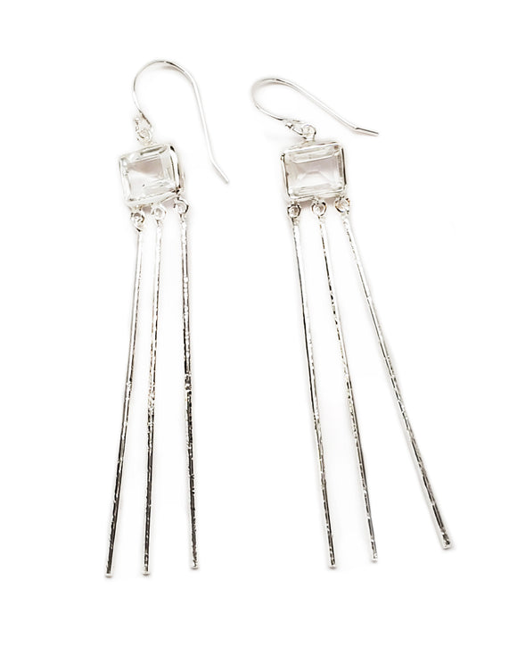 shimmer drop earrings on earwire textured sterling silver white topaz