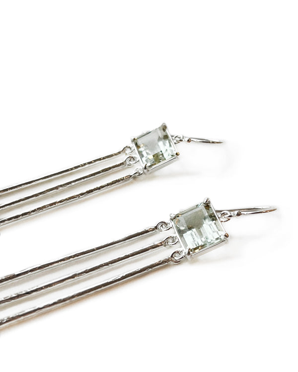 shimmer drop earrings textured sterling silver prasiolite on earwire