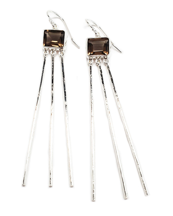 shimmer drop earring smoky quartz textured sterling silver