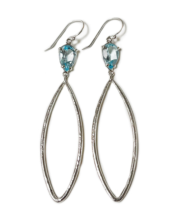 teardrop earrings sterling silver aqua quartz blue