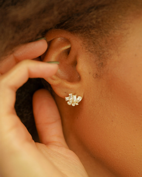 trellis bud studs white diamonds