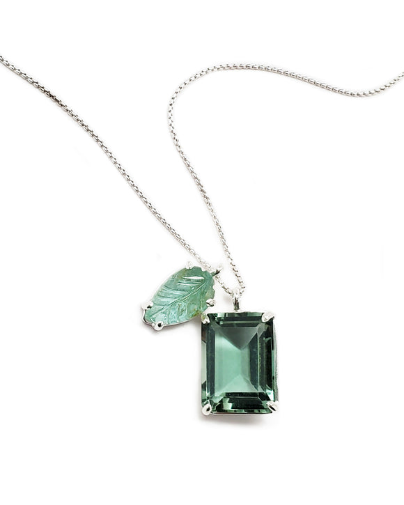 2 charm pendant necklace emerald leaf green quartz sterling silver