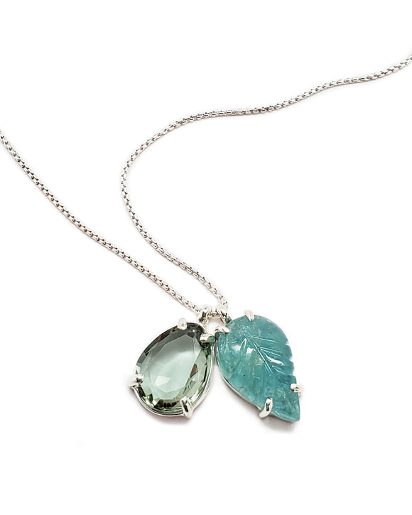 emerald 2 charm necklace prasiolite sterling silver pendant