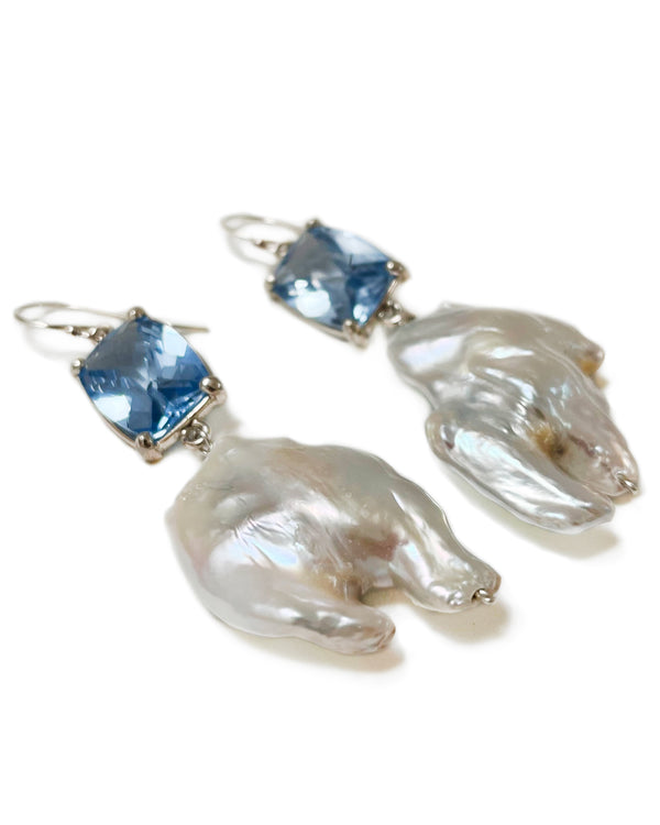 Cleo earrings spinel blue quartz pearl sterling silver