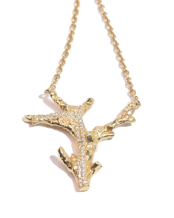 gold and diamond coral pendant necklace