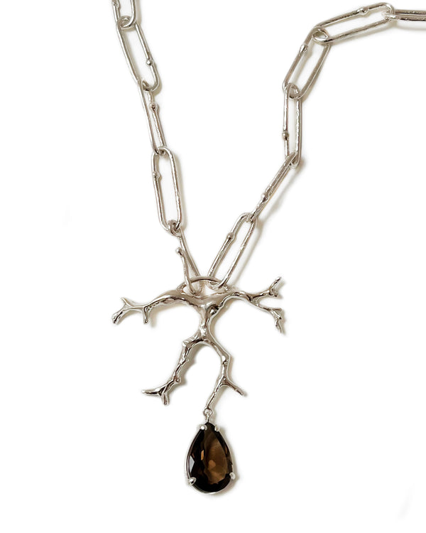 coral pendant long link sterling silver smoky quartz