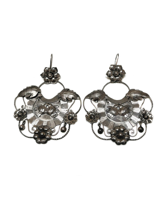 Crest earrings sterling silver birds flowers Mexican taxco earrings