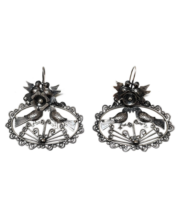 dawn earrings birds flower motif Mexican sterling silver Taxco