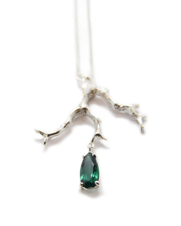 Diana necklace cast coral sterling silver emerald quartz pendant