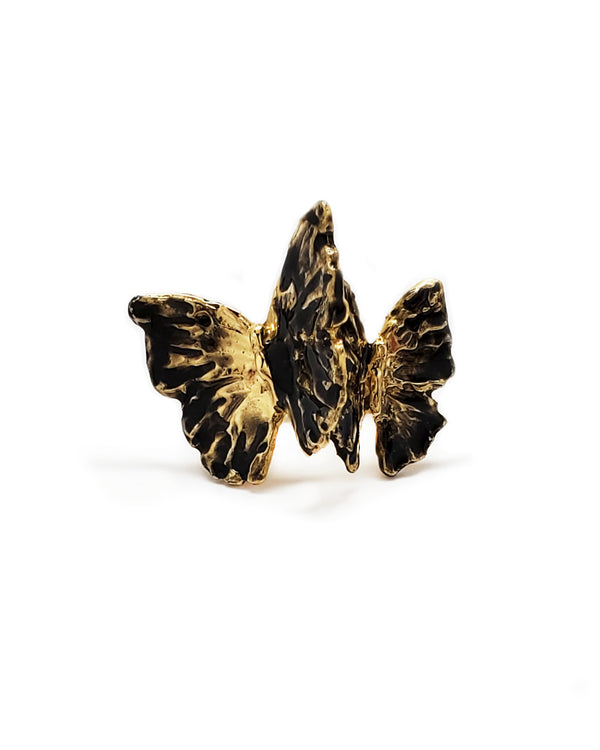 double butterfly ring black enamel