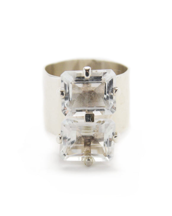 essential double ring white topaz sterling silver