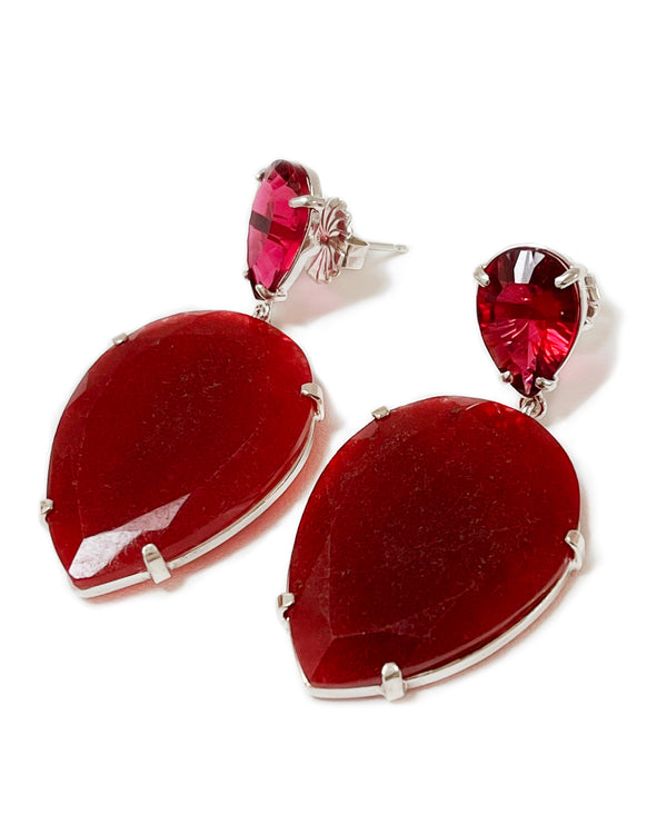 Elizabeth earrings pear cut ruby quartz red sterling silver