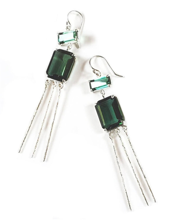 Florence earrings sterling silver emerald quartz 3 dangle