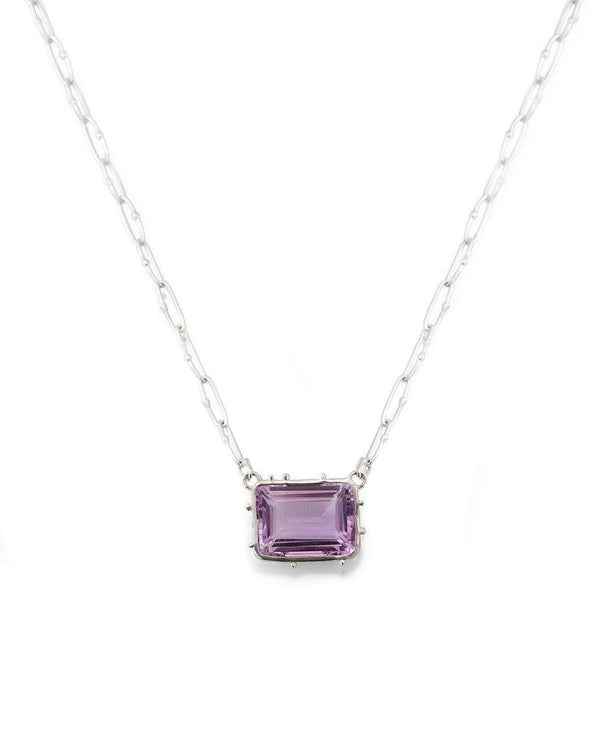 granulated necklace amethyst link chain sterling silver 