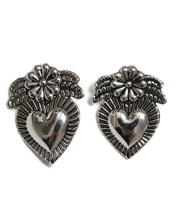heart and flower studs sterling silver Mexico Taxco