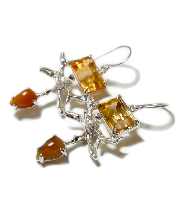 heather dangle earrings orange quartz opal coral sterling silver