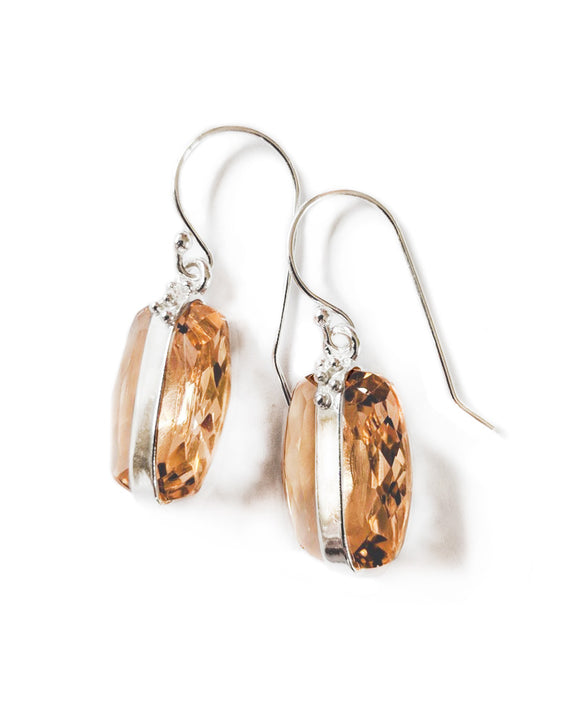 JJ earrings sterling silver dangle morganite orange quartz