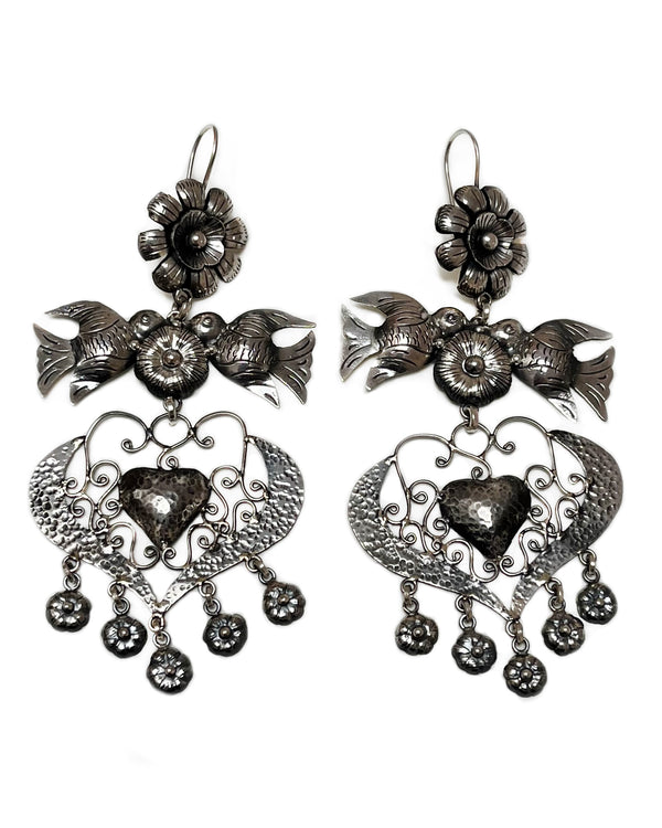 love birds earrings Mexican sterling silver dangle chandeliers