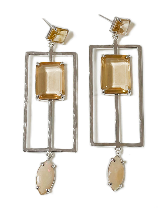 paddock earrings in citrine, opal, sterling silver