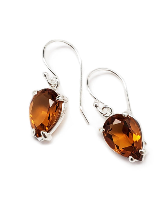 pear earrings sterling silver orange quartz