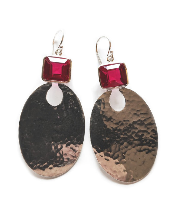 peekaboo earrings ruby quartz hammered sterling silver