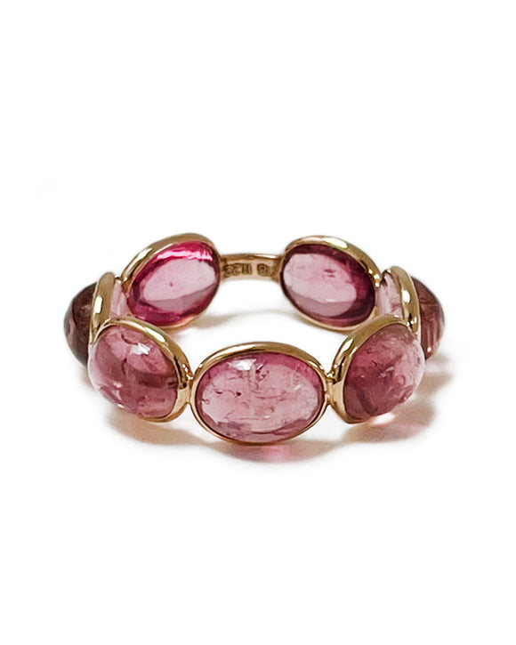 oval cut rubellite and yellow gold ring