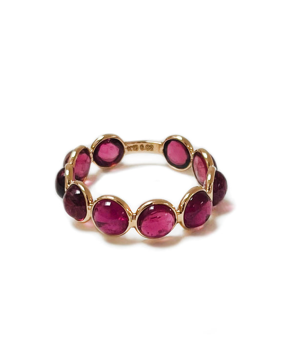round rubellite and yellow gold ring