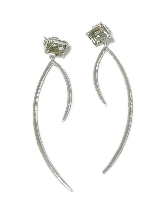 shimmer curve earrings textured sterling silver prasiolite studs