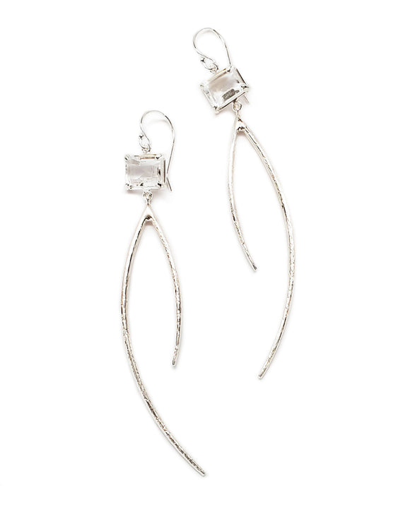 shimmer curve dangle earring on earwire sterling silver white topaz