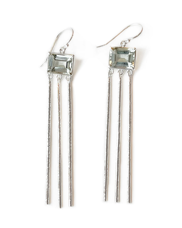 shimmer drop earrings textured sterling silver prasiolite on earwire