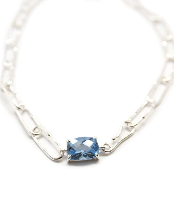 shimmer long link choker sterling silver spinel quartz blue