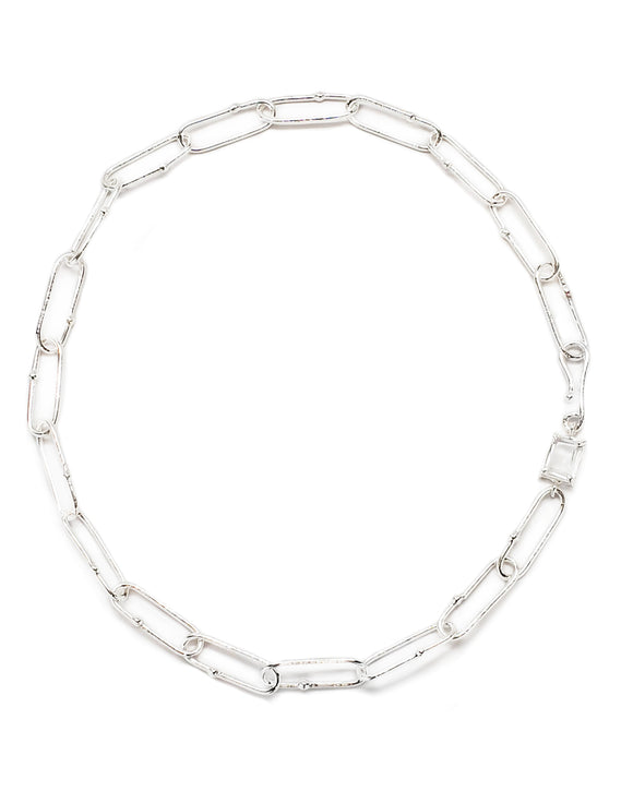 Shimmer long link necklace choker textured sterling silver link chain white topaz