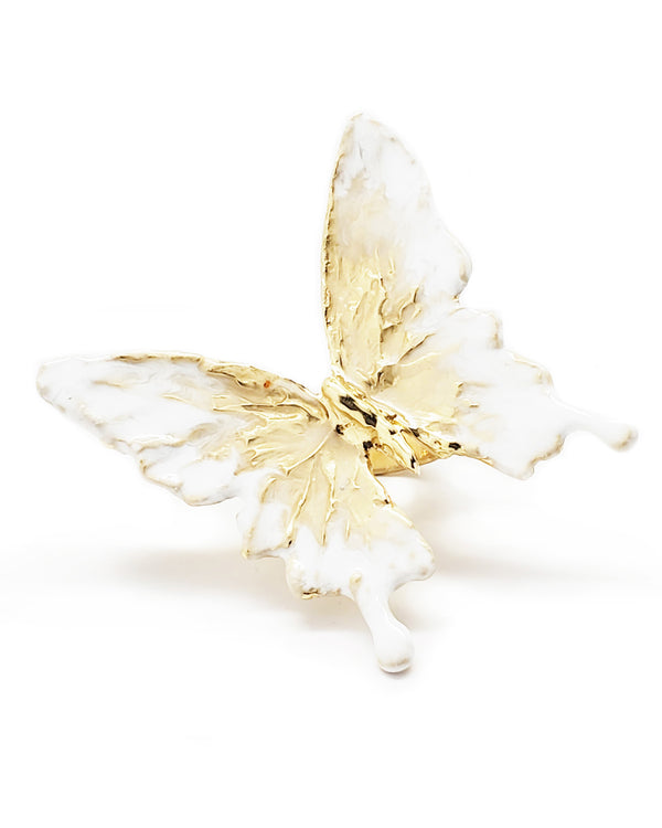 single butterfly ring white enamel