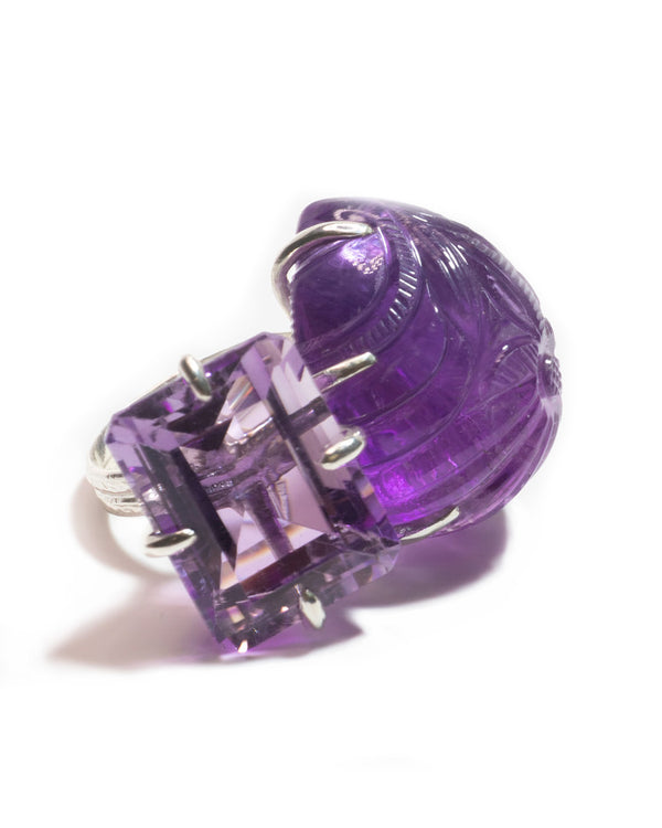 large 2 stone ring toi et moi purple violet amethyst sterling silver