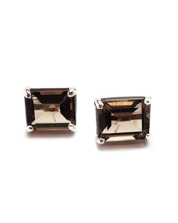 small smoky quartz brown studs sterling silver posts