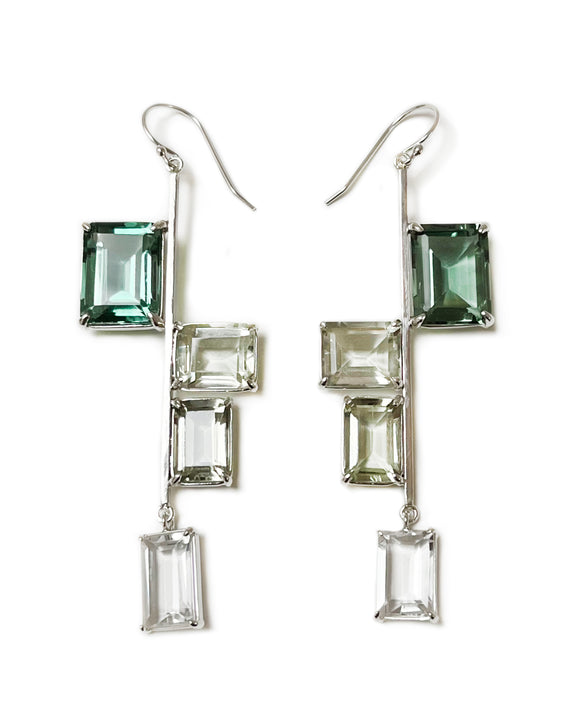 talia earrings green quartz praisolite white topaz drop earrings sterling silver on earwire