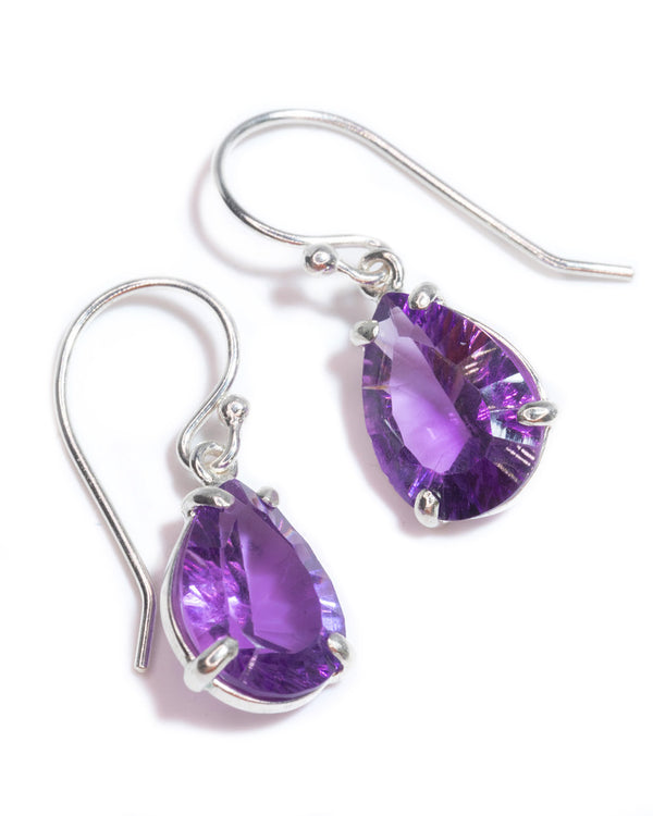 teardrop dangle earrings purple violet amethyst sterling silver