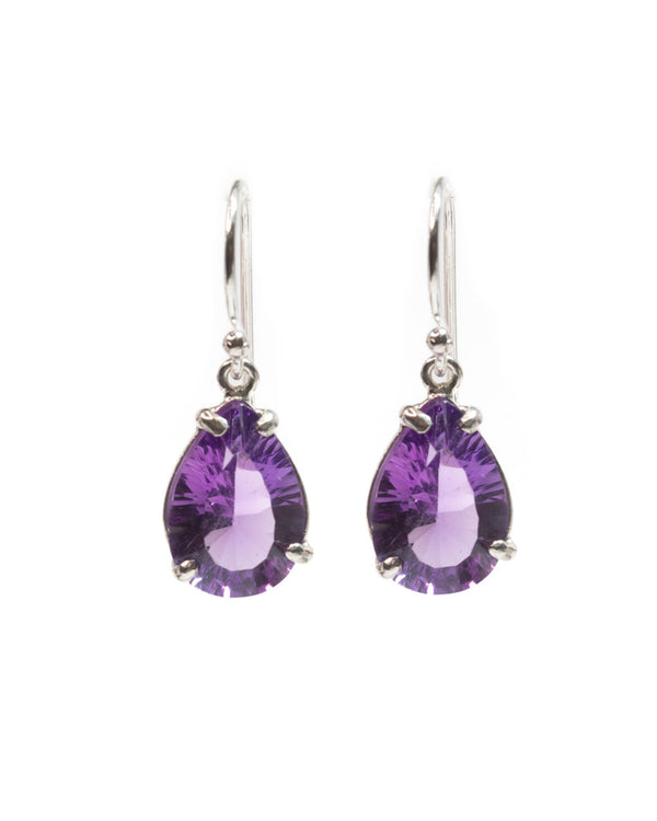 teardrop dangle earrings purple violet amethyst sterling silver